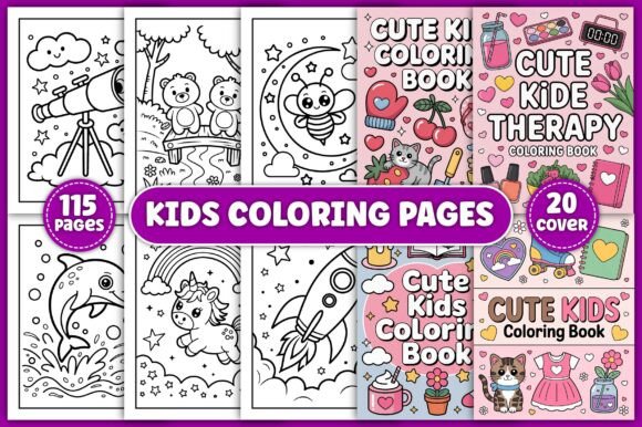 115 Kids Coloring Pages for Kids – A Versatile Graphic Design Asset