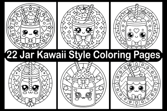 22 Jar Kawaii Style Coloring Pages as a Unique Graphic Design Asset