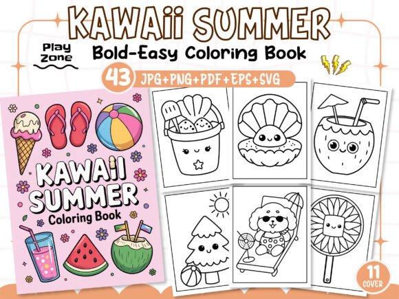 43 Cute Kawaii Summer Coloring Pages Graphics for Creative Projects