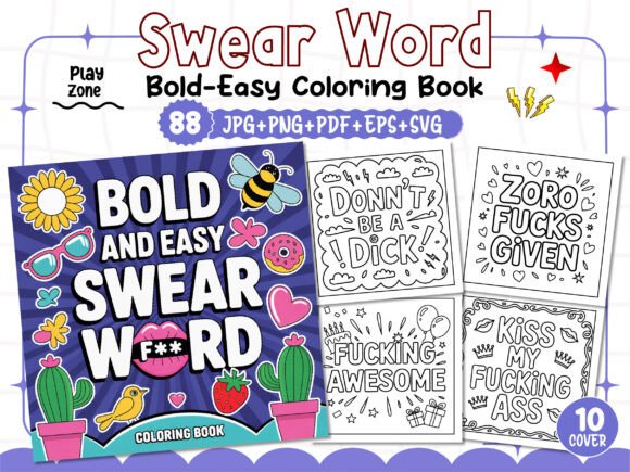 Adult Bold-Easy Swear Word Coloring Book Graphics for Creative Sellers