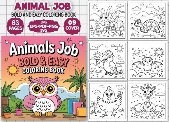 Animals JOB Bold and Easy Coloring Book Graphics for Branding