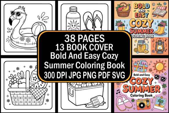 Bold and Easy Cozy Summer Coloring Pages as a Graphic Design Asset