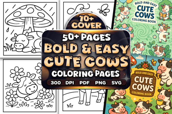 Bold and Easy Cute Cows Coloring Pages Graphics