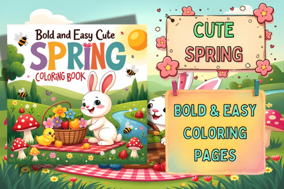 Bold and Easy Cute Spring Coloring Pages: A Fresh Graphic Design Asset for Local Businesses