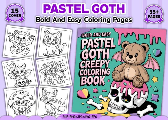 Bold and Easy Pastel Goth Coloring Book – A Design Asset for Creative Marketing