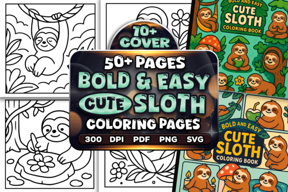 Bold Easy Cute Sloth Coloring Pages – A Design Asset for Creative Marketing
