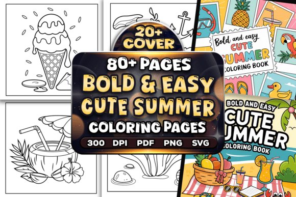 Bold Easy Cute Summer Coloring Pages for Handmade Creations