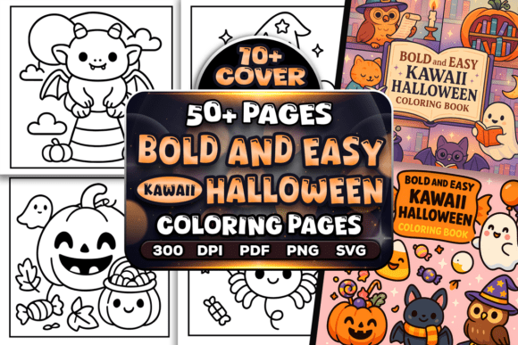 Bold Easy Kawaii Halloween Coloring Pages Graphic for Real Crafting Projects