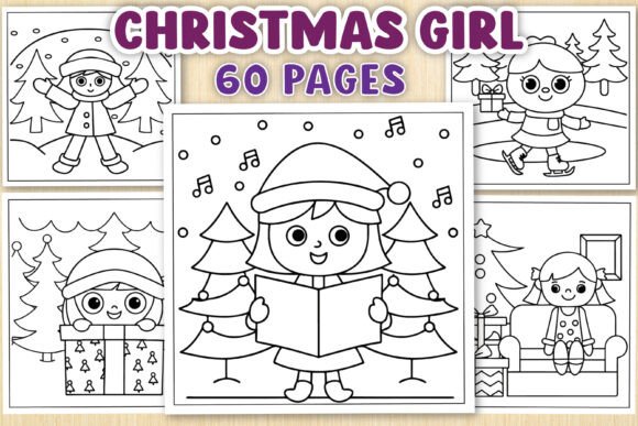 Christmas Girl Bold Easy Coloring Page Review for Embroidery Projects