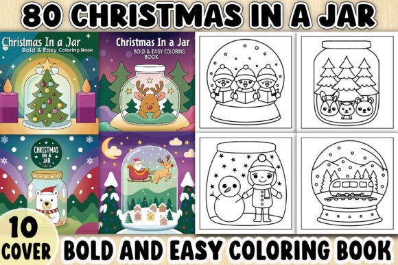 Christmas in Jar Bold Easy Coloring Page: A Graphic Design Asset for Content Creators