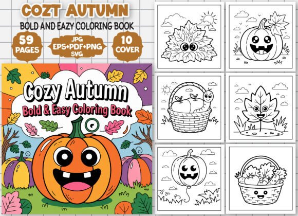 Cozy Autumn, Bold and Easy Coloring Book