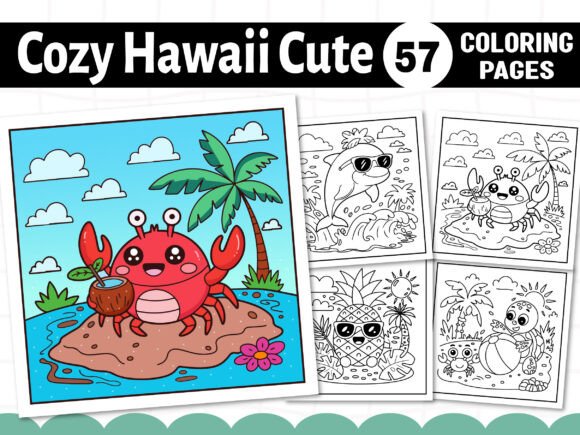 Cozy Hawaii Cute Coloring Pages: A Playful Graphic Design Asset for Local Business Branding