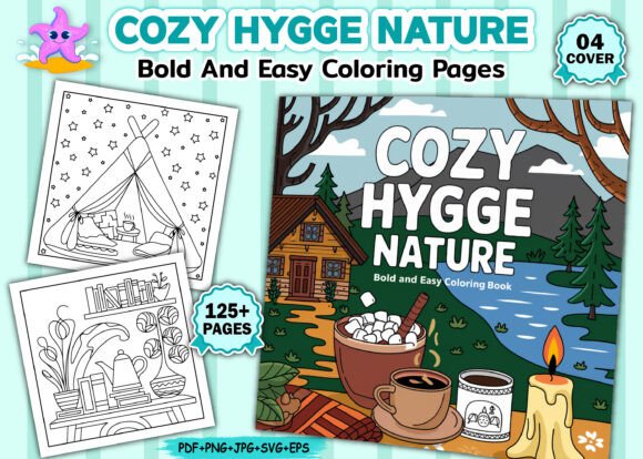 Cozy Hygge Nature Bold Coloring Pages: A Graphic Design Asset for Real Crafting