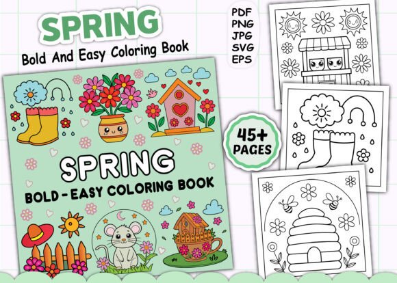 Cozy Spring Bold and Easy Coloring Pages for Digital Sellers