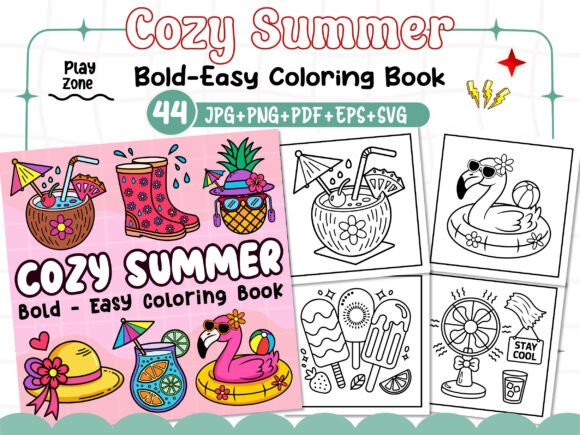 Cozy Summer Bold and Easy Coloring Pages: A Graphics Boost for Content Creators