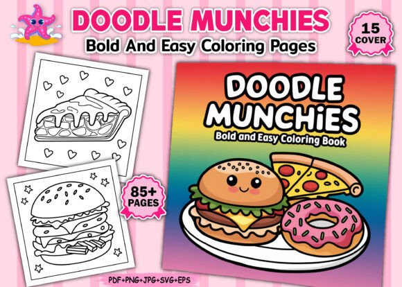 Doodle Munchies Bold Easy Coloring Page: A Graphic Designer’s Perspective