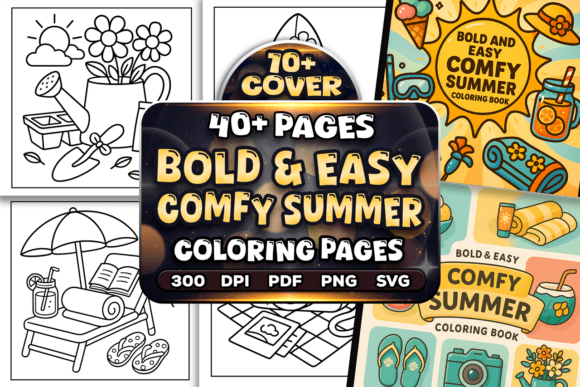 Easy Comfy Summer Coloring Pages: A Graphic Design Asset for Vibrant Web Content