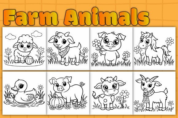 Farm Animals Coloring Pages for Kids: A Versatile Graphic Design Asset