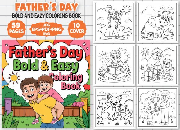 Father’s Day Coloring Pages Graphics for Bold, Engaging Web Content