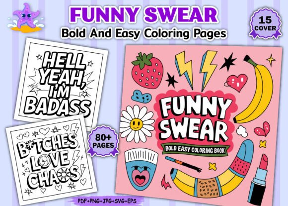 Funny Swear Bold and Easy Coloring Book Graphics for Handmade Projects