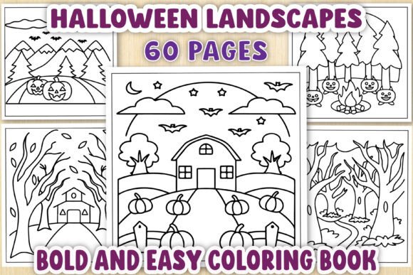 Halloween Landscapes Graphic Design for Coloring Pages & Crafts