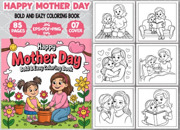 Happy Mother's Day Coloring Book Graphics for Creative Projects