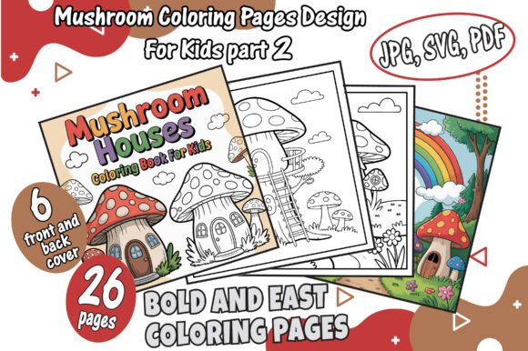 Mushrooms Coloring Pages Graphics for Kids and Small Business Branding