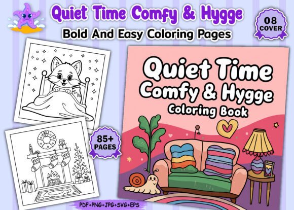 Quiet Time Comfy Hygge Coloring Pages: A Graphic Design Asset for Cozy Branding