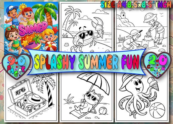 Splashy Summer Fun Coloring Book: A Graphics Asset for Creative Marketplaces