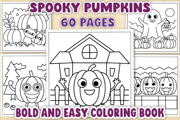Spooky Pumpkins Coloring Book Pages: A Graphic Design Asset for Seasonal Content