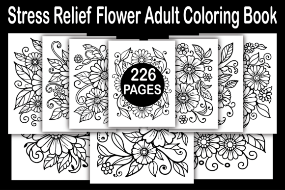 Stress Relief Flower Adult Coloring Book Graphics and Coloring Pages