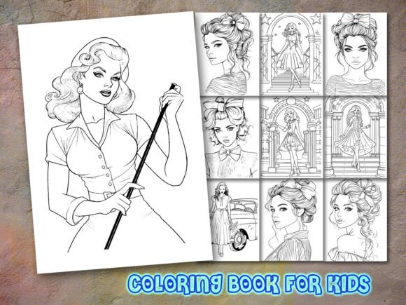 Vintage Girl Coloring Pages and Book Review for Embroidery Projects